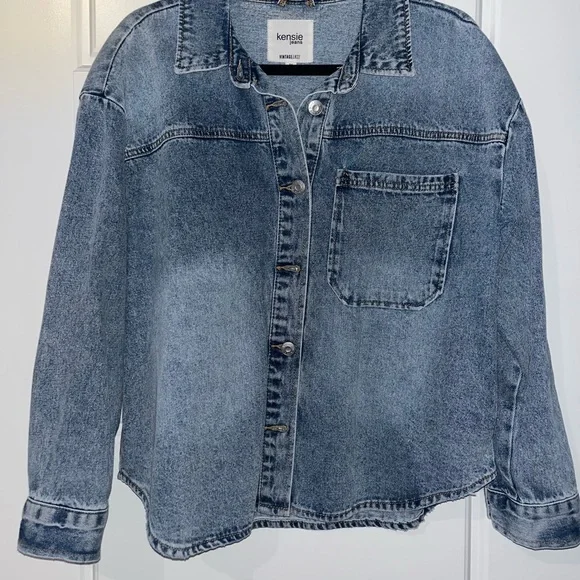 Light-Medium Wash Denim Shirt Jacket - Picture 2 of 3